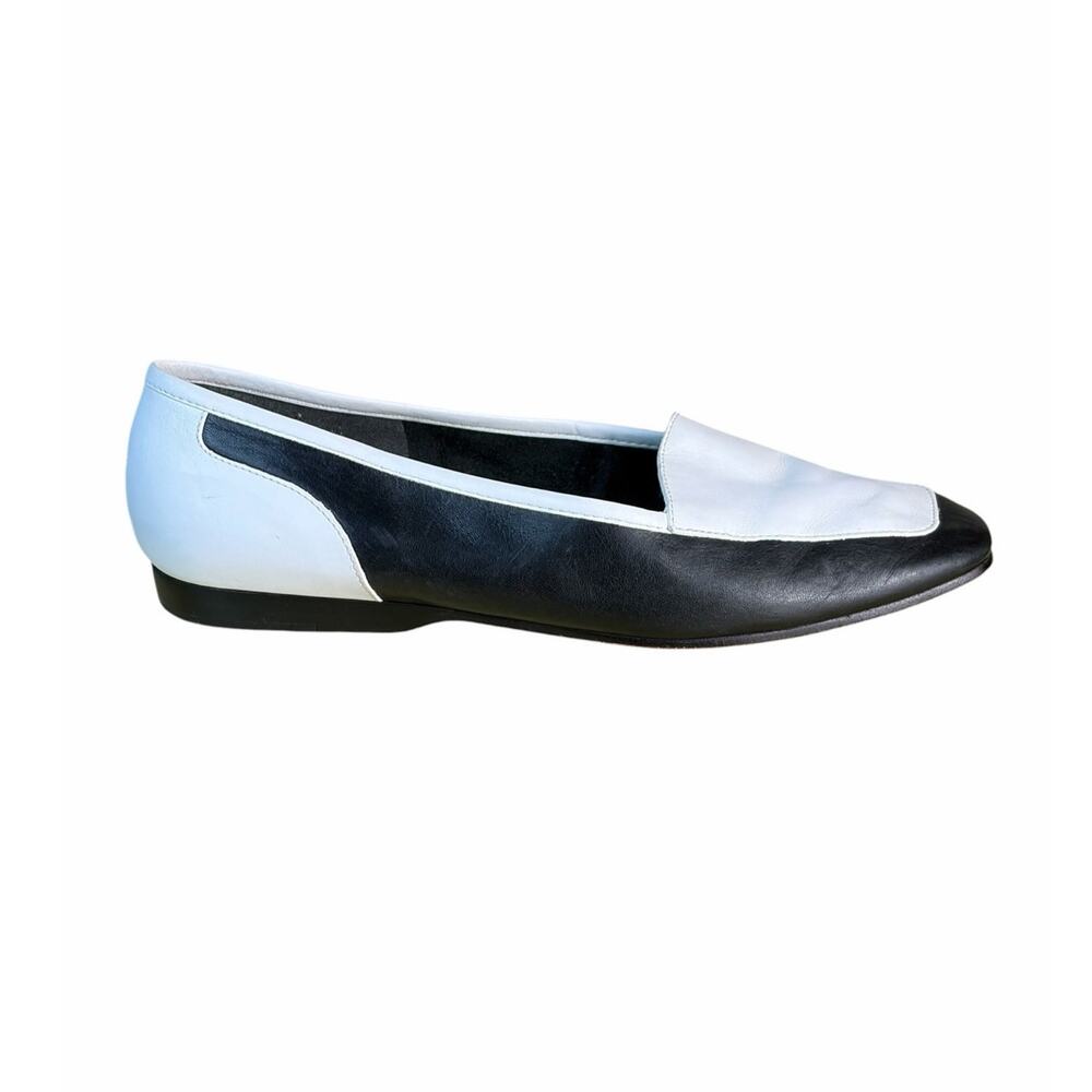 Enzo Angiolini Black White Leather Square Toe Loafers Womens Size 7.5